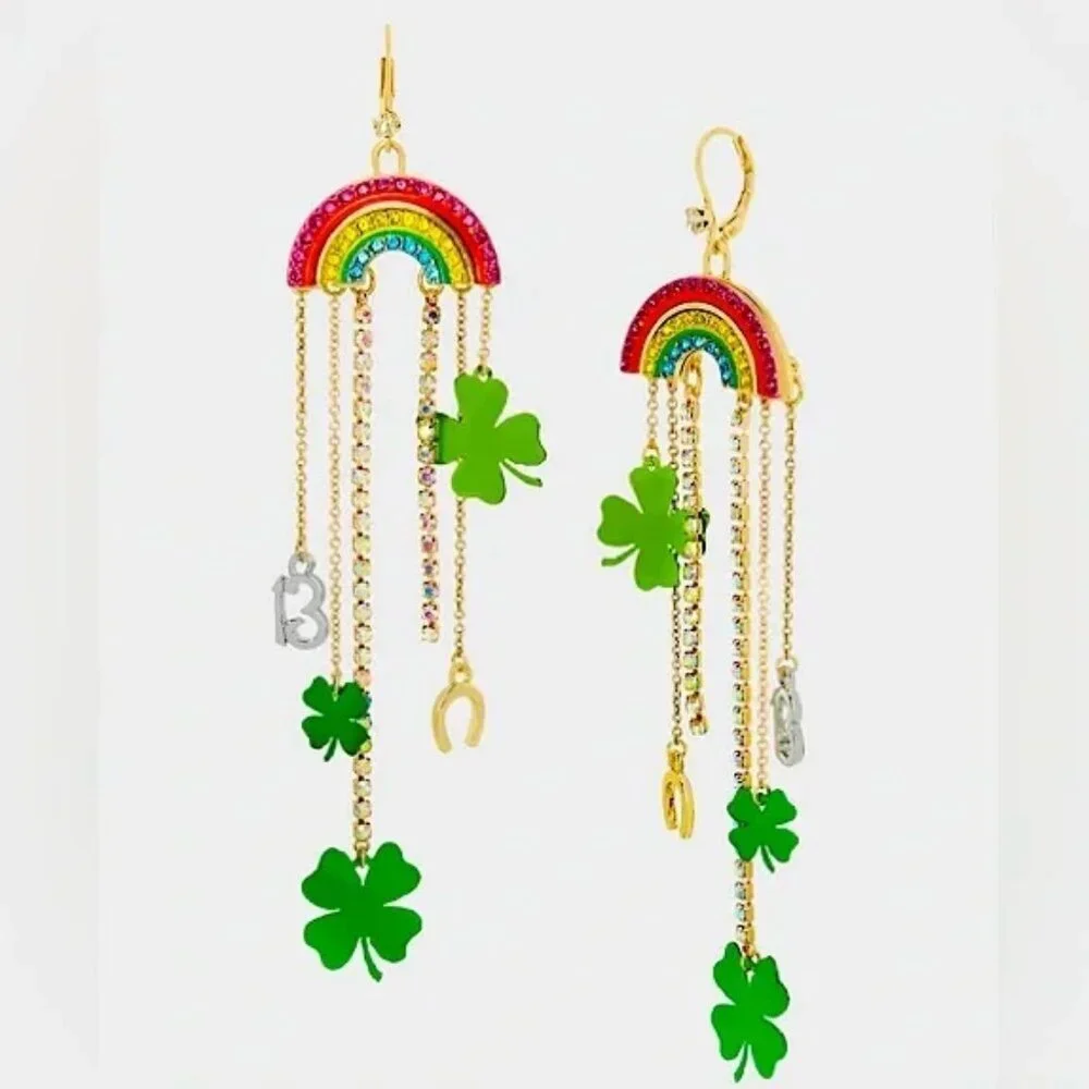 BETSEY JOHNSON Lucky Rainbow Waterfall Earrings NWT